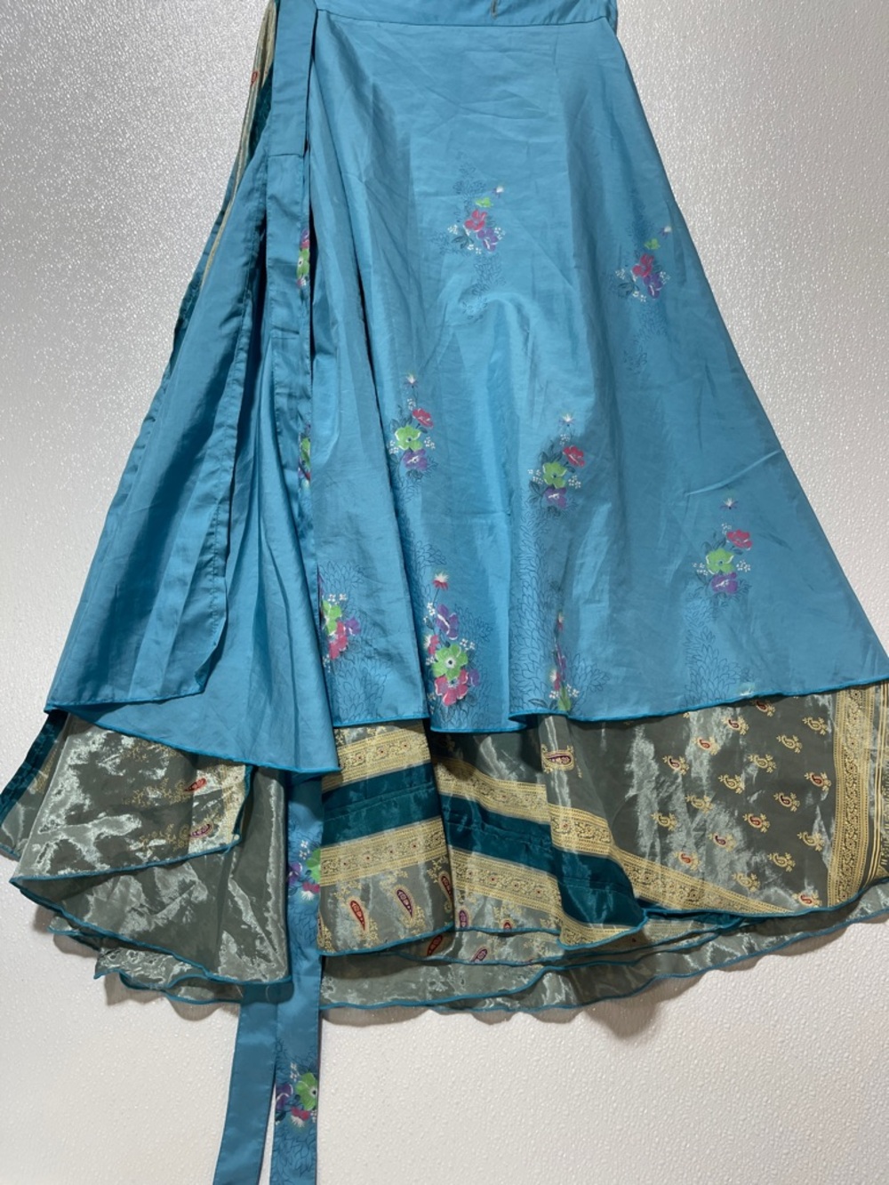 2/$60 SILK Turquoise Floral Maxi Wrap Skirt